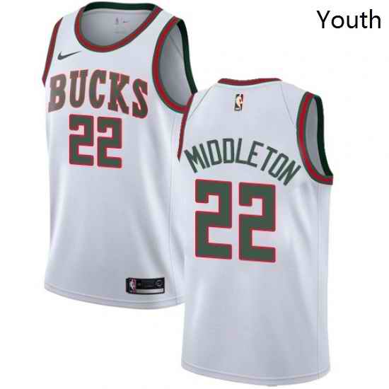 Youth Nike Milwaukee Bucks 22 Khris Middleton Authentic White Fashion Hardwood Classics NBA Jersey